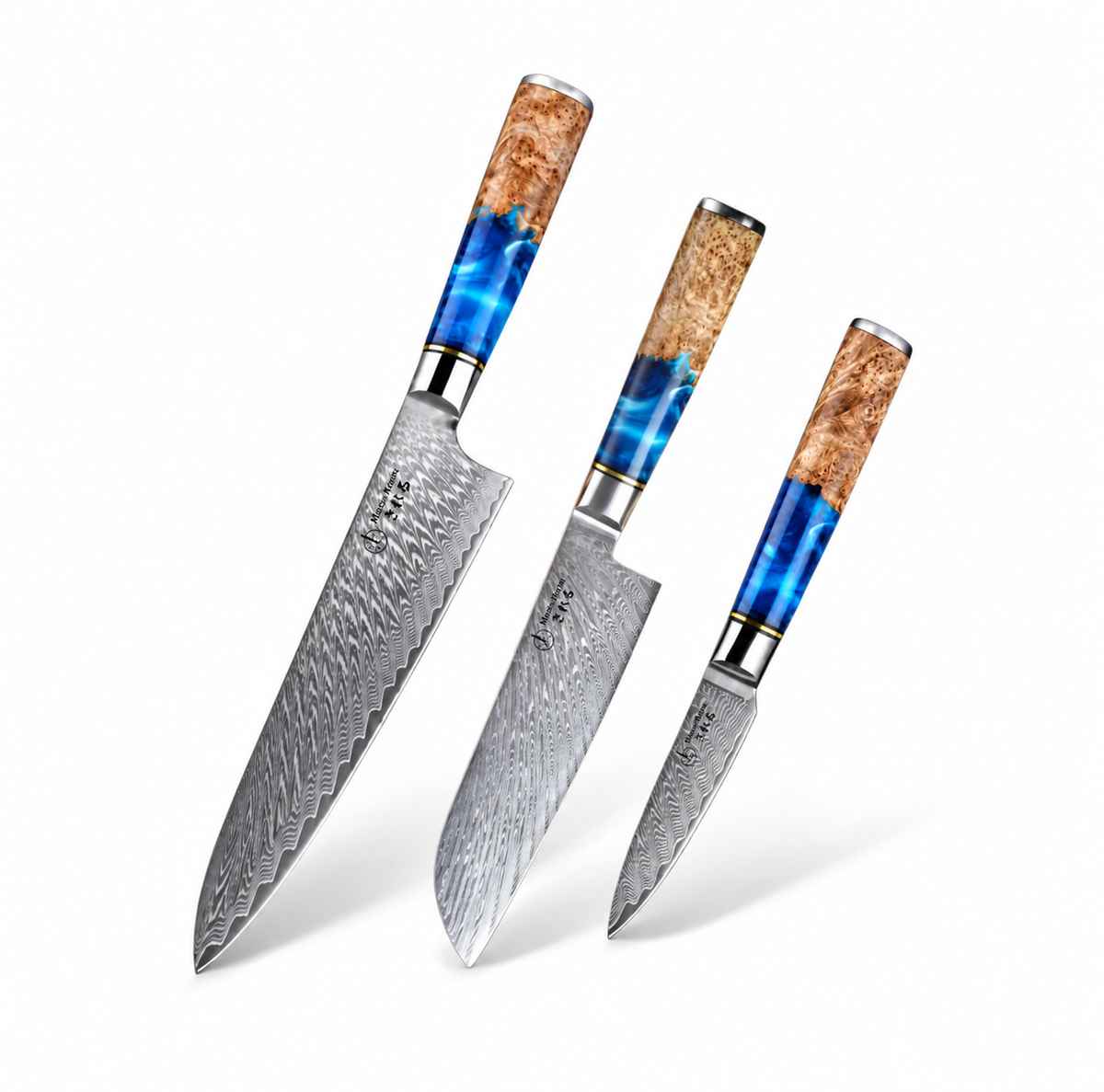 Set de 3 couteaux Japonais · Kuro Damas · Saphir Royal
