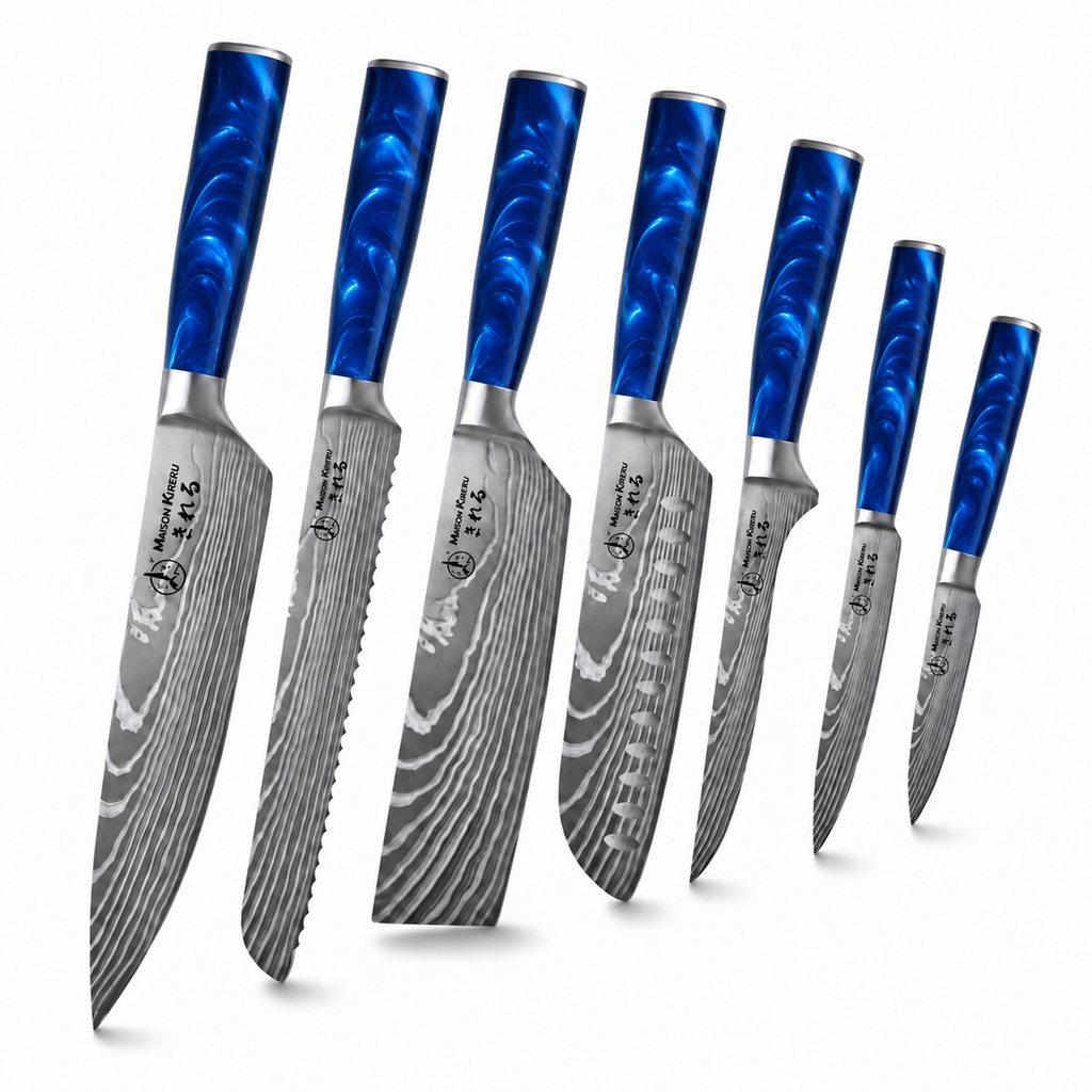 Couteaux Japonais Katachi · Set de 7 · Bleu Océan