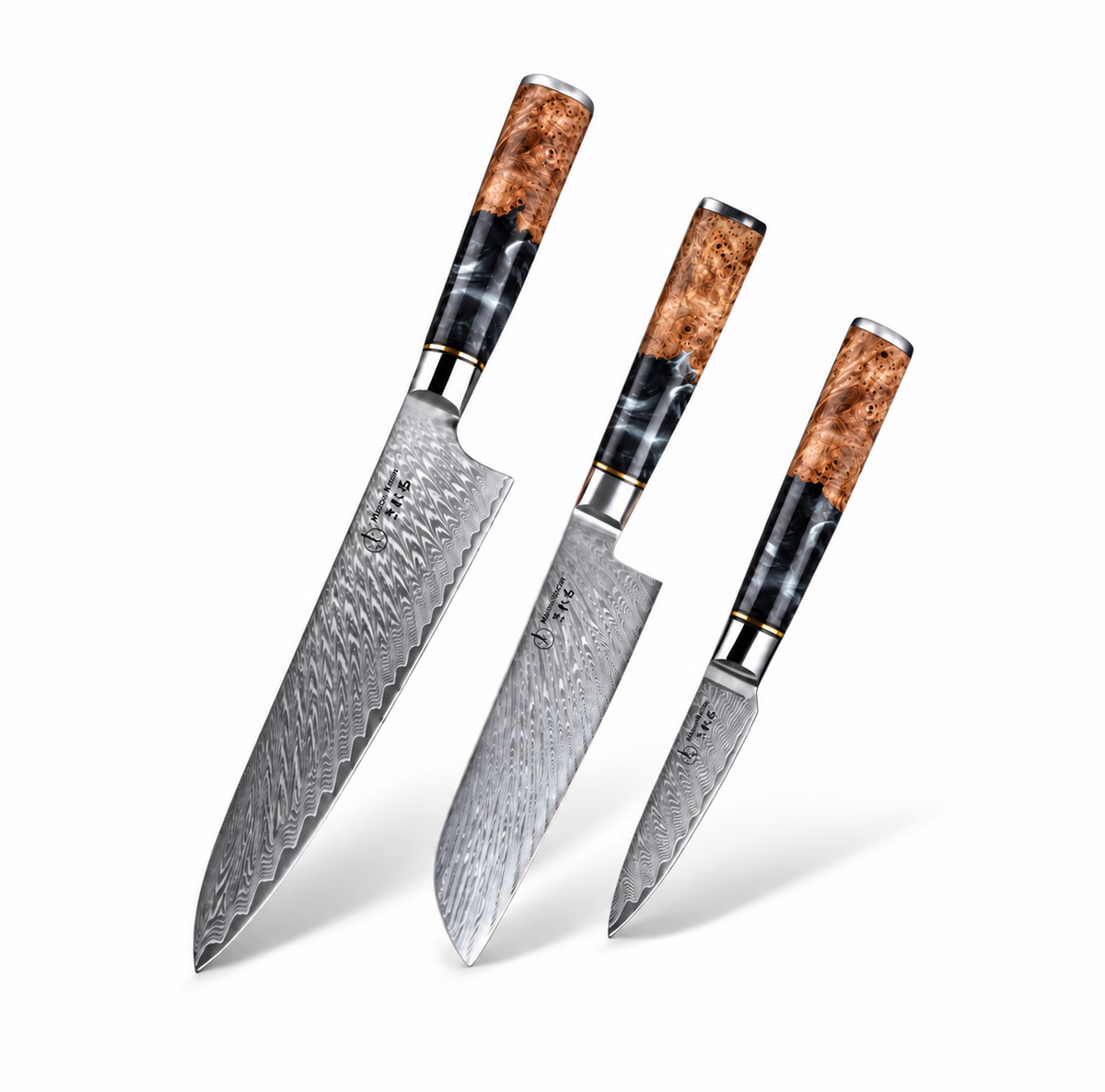 Set de 3 couteaux Japonais · Kuro Damas · Obsidienne Royal