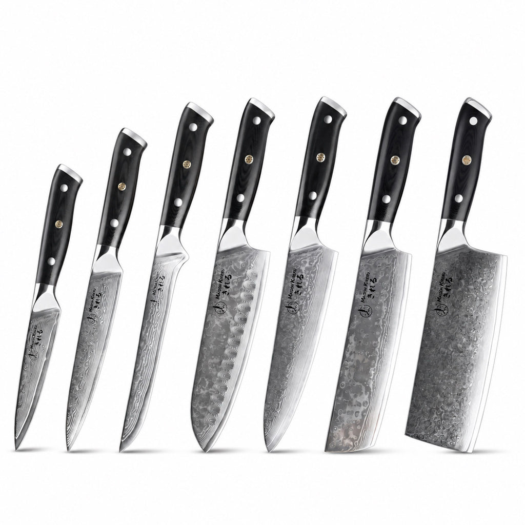Couteaux Japonais Damas · Set de 7 · Chef Okaza · Noir Essentiel