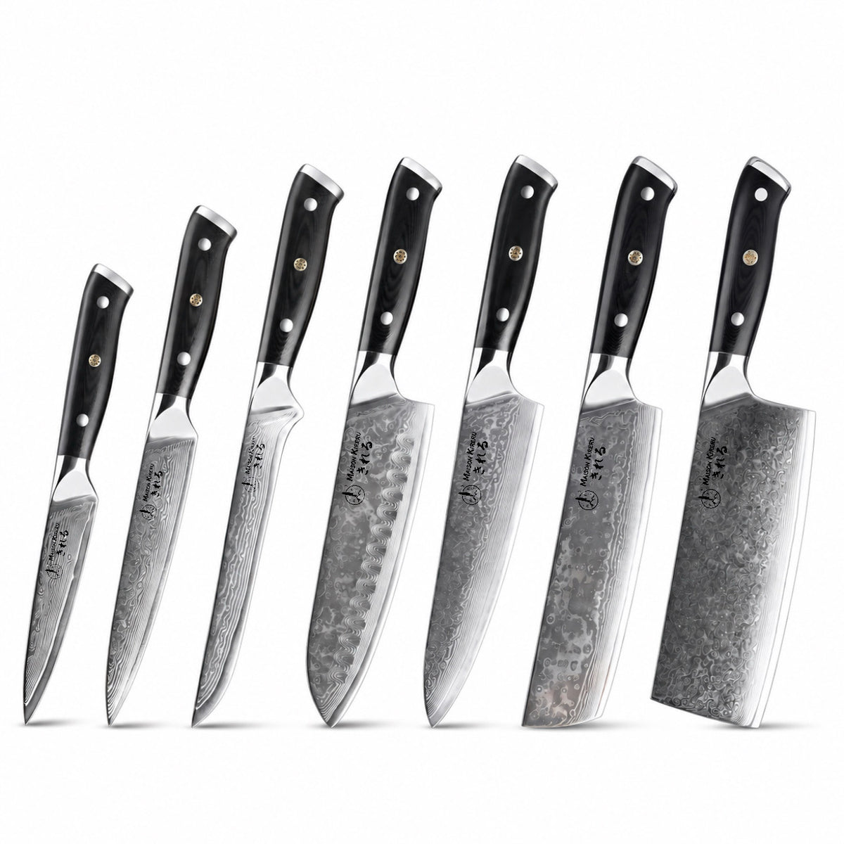 Couteaux Japonais Damas · Set de 7 · Chef Okaza · Noir Essentiel