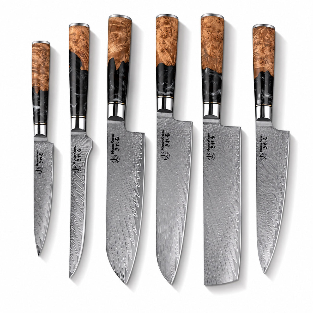 Set de 6 couteaux Japonais - Kuro Damas - Obsidienne Royal