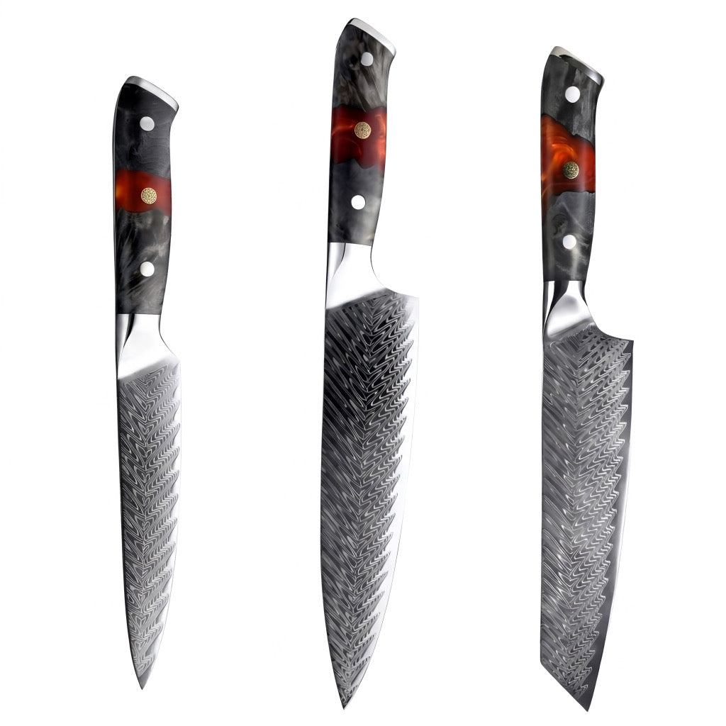 Set de 3 couteaux Japonais - Chef OKAZA - Rouge Onyx