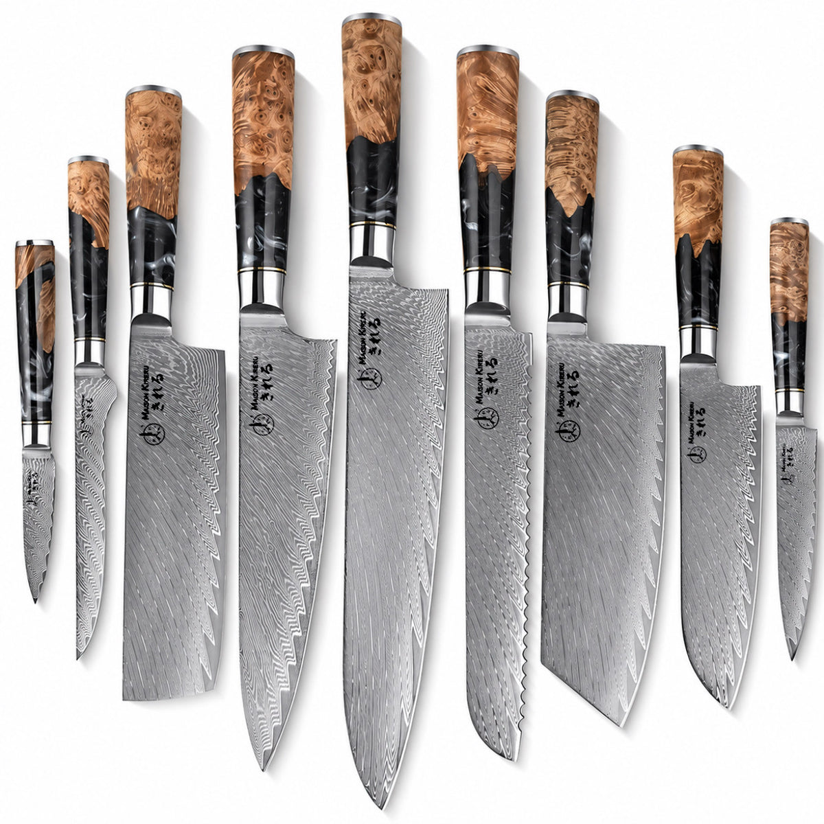 Set de 9 couteaux Japonais - Kuro Damas - Obsidienne Royal