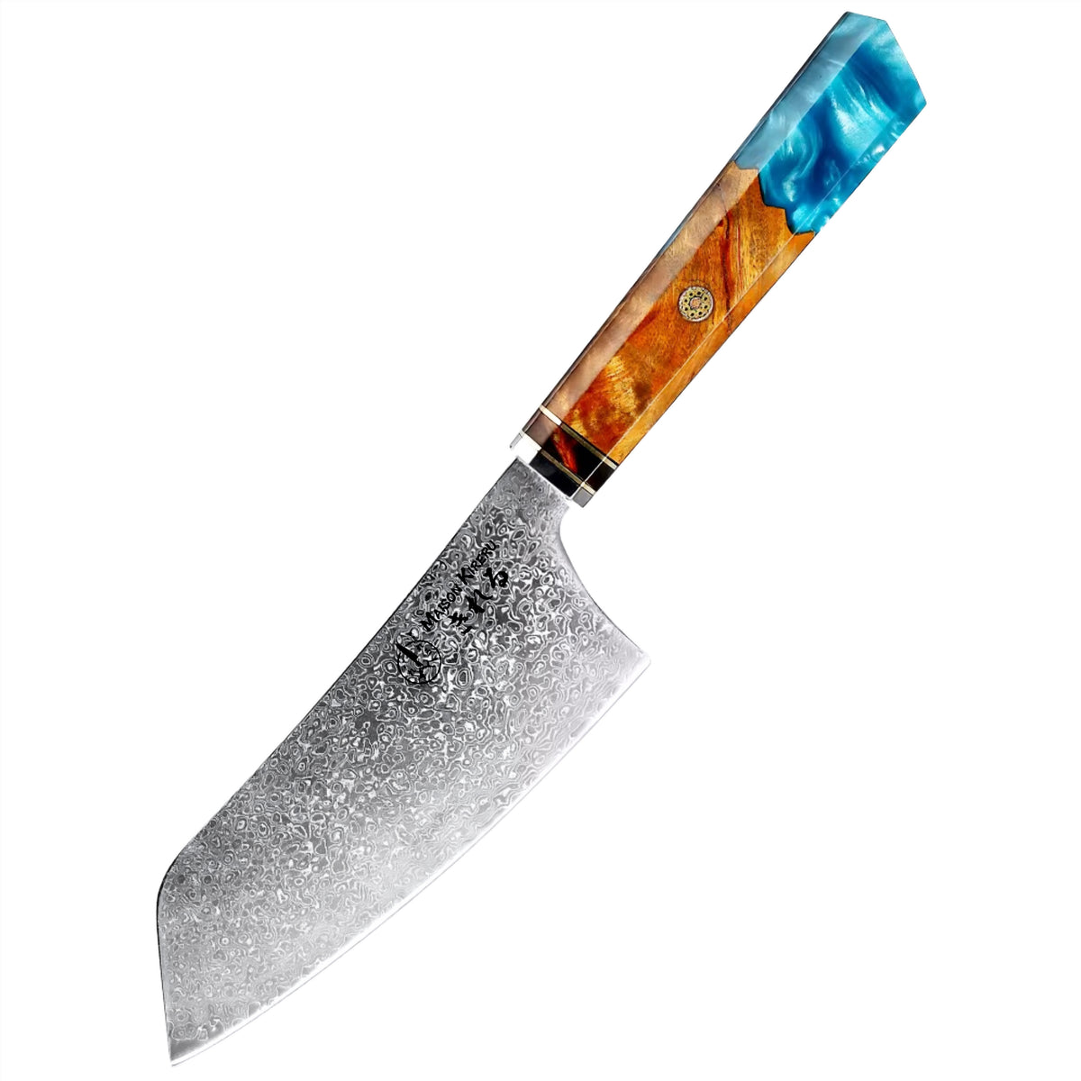 Couteau Petit Kiritsuke Japonais · Damas · Nishikigoi · Aqua Ambré