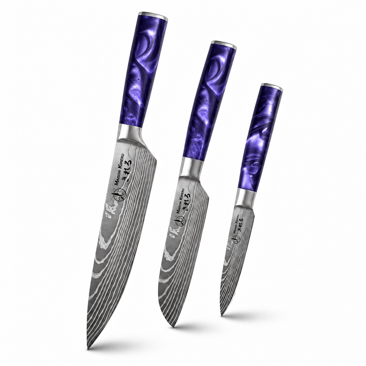 Couteaux Japonais Katachi · Set de 3 · Violet Impérial