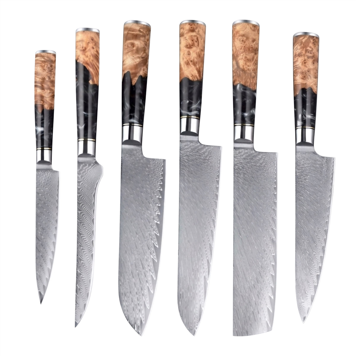 Set de 6 couteaux Japonais - Kuro Damas - Obsidienne Royal
