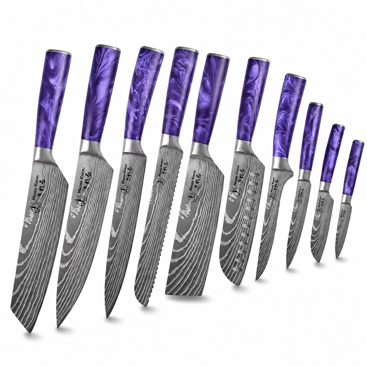 Couteaux Japonais Katachi · Set de 10 · Violet Impérial