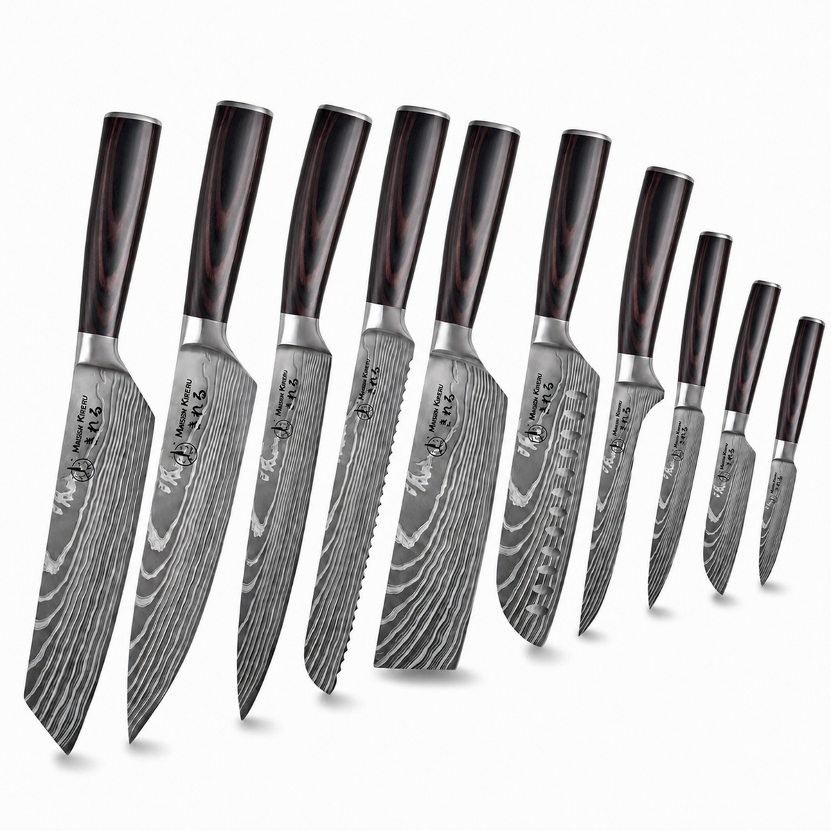 Couteaux Japonais Katachi · Set de 10 · Dark Wood