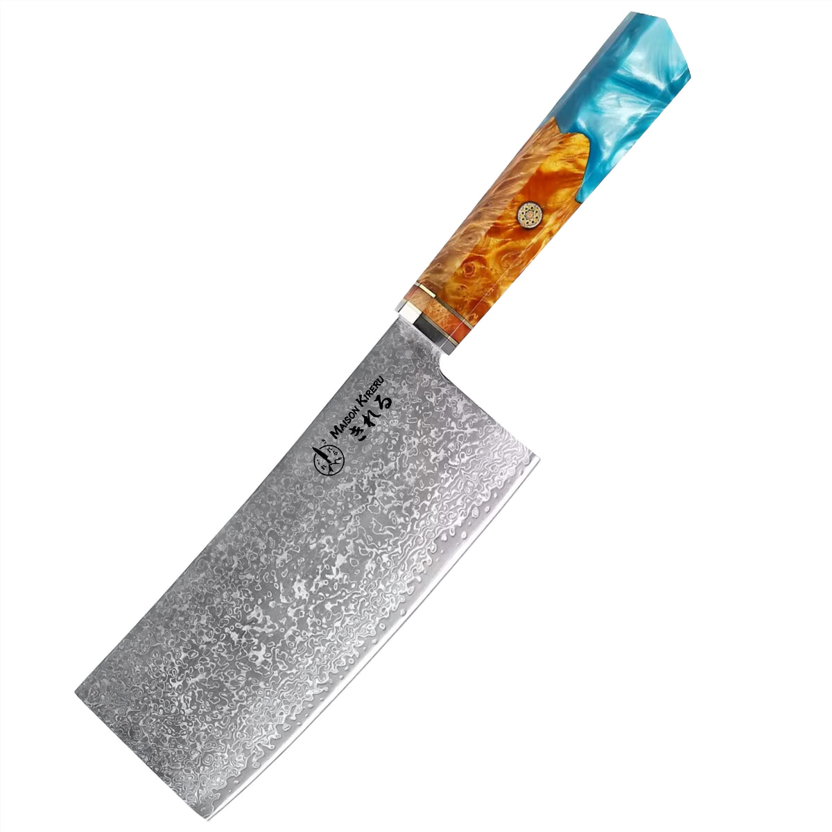 Couteau Grand Nakiri Japonais · Damas · Nishikigoi · Aqua Ambré