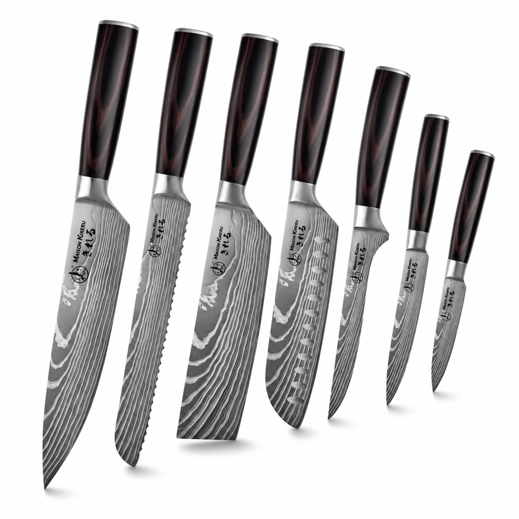 Couteaux Japonais Katachi · Set de 7 · Dark Wood