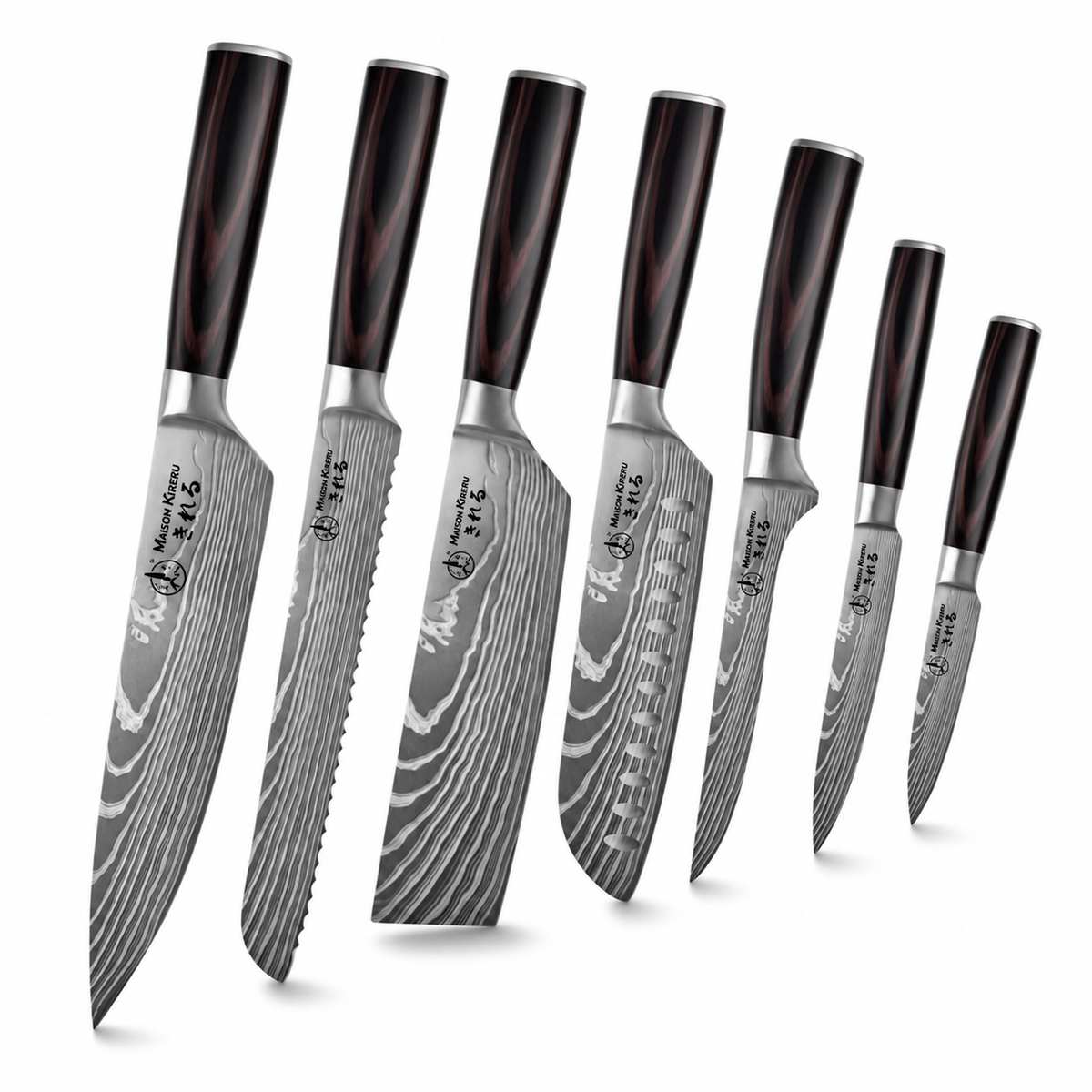 Couteaux Japonais Katachi · Set de 7 · Dark Wood