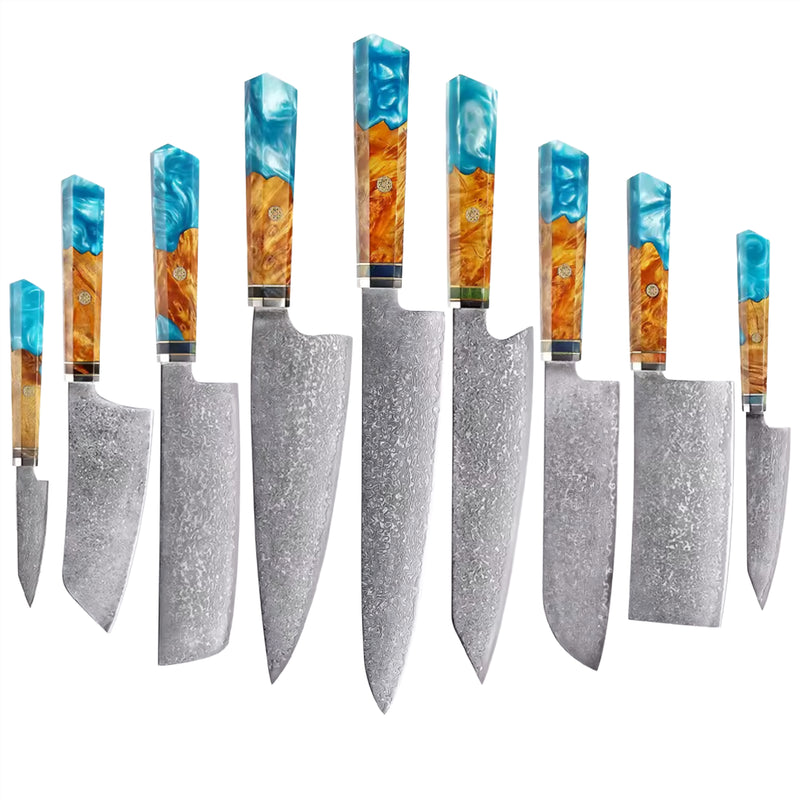 Set de 9 couteaux Japonais - Nishikigoi - Aqua Ambré
