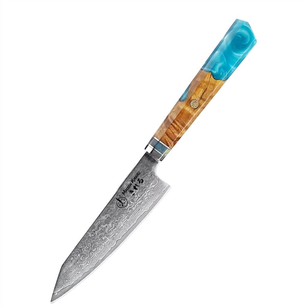 Couteau utilitaire Japonais · Damas · Nishikigoi · Aqua Ambré