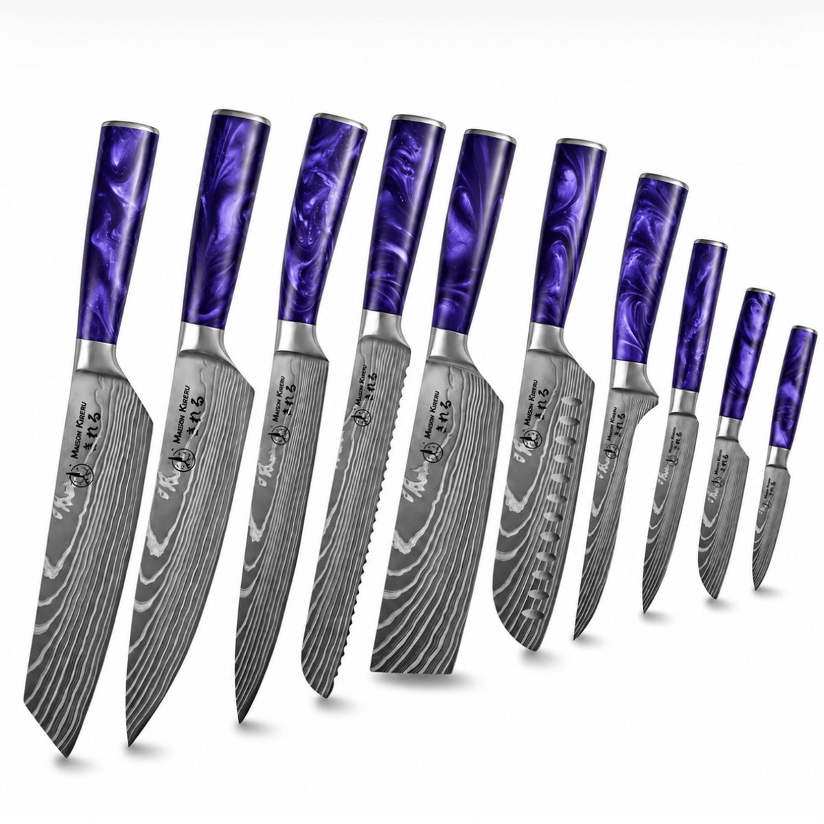 Couteaux Japonais Katachi · Set de 10 · Violet Impérial