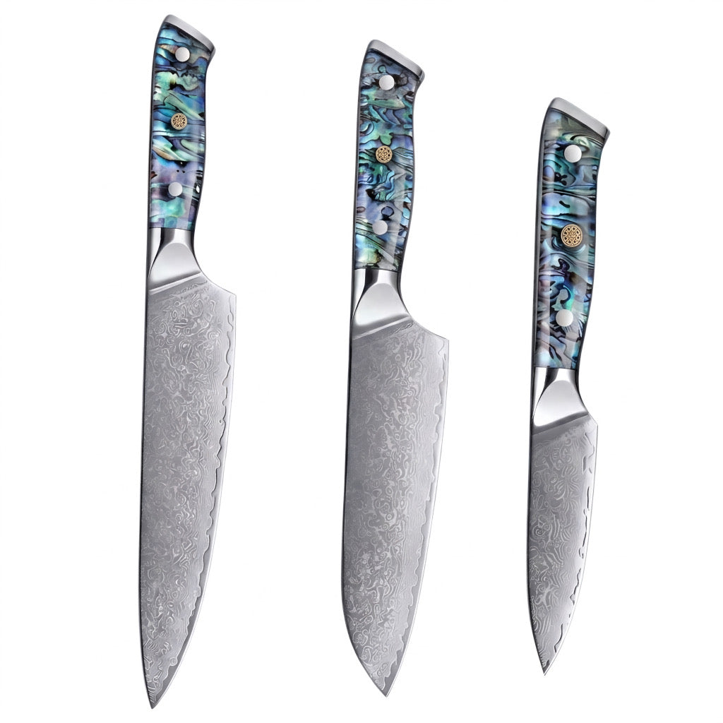 Set de 3 couteaux Japonais - Chef OKAZA - Nacre Ormeau