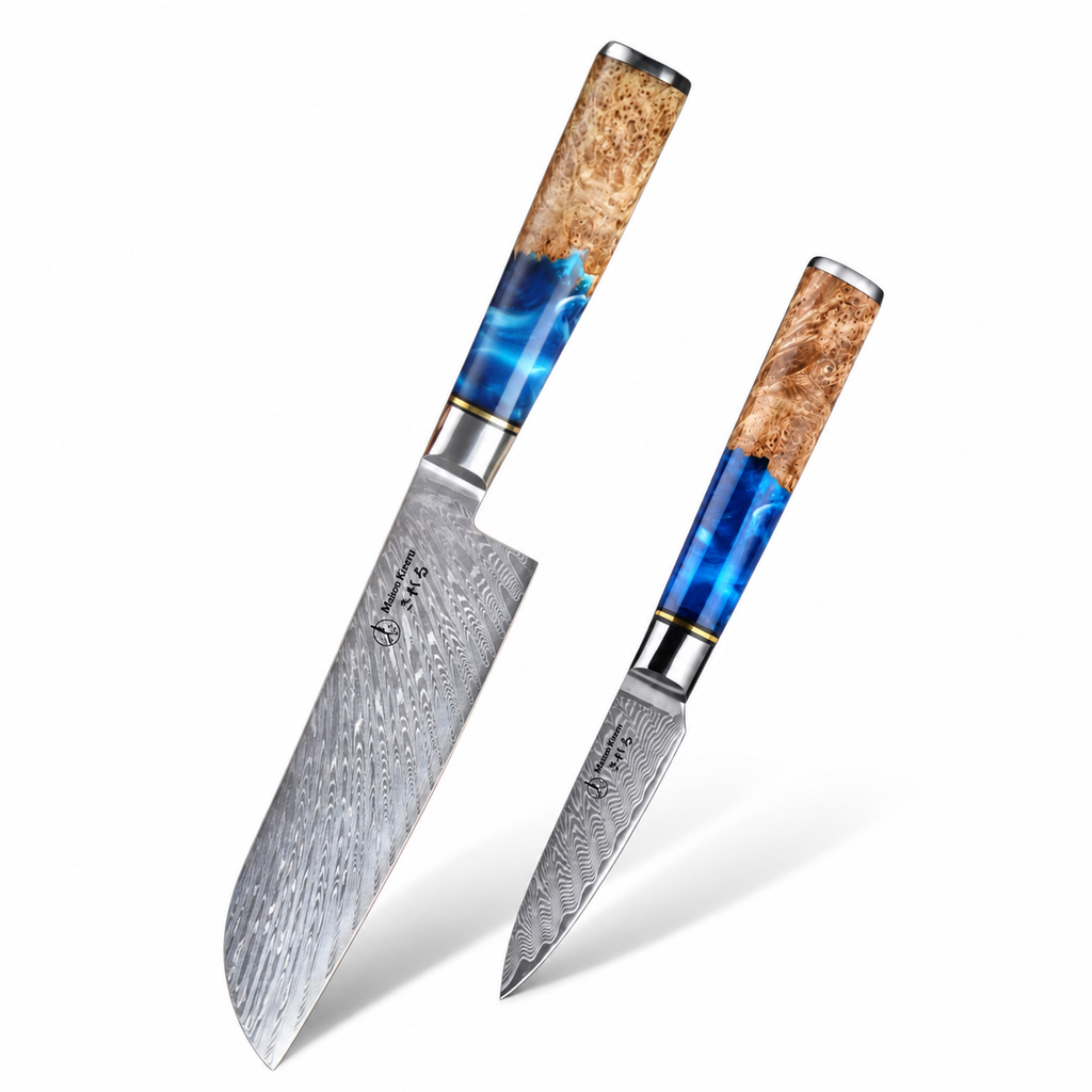 Set couteau Japonais santoku et d'office · Kuro Damas · Saphir Royal
