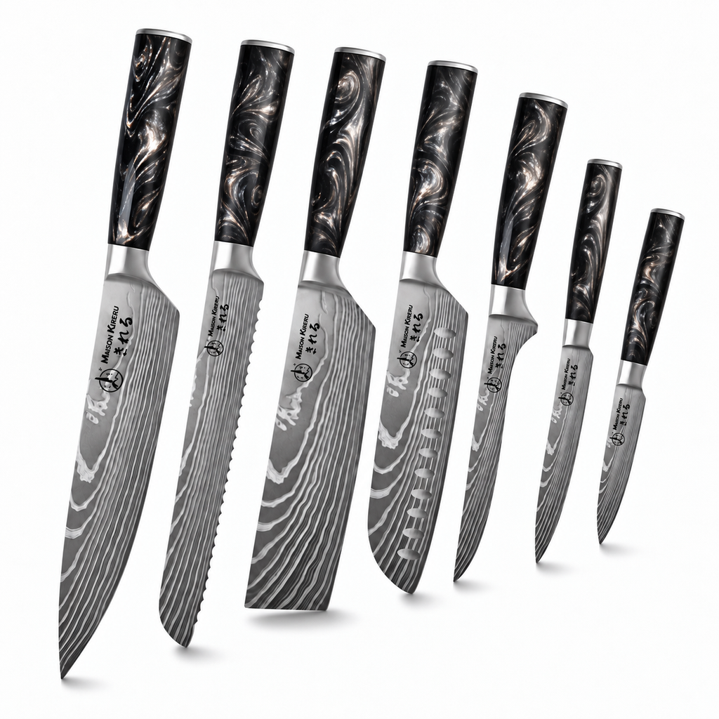 Couteaux Japonais Katachi · Set de 7 · Noir Charbon