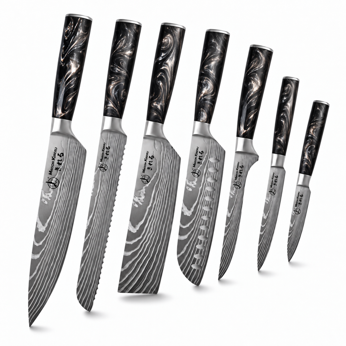 Couteaux Japonais Katachi · Set de 7 · Noir Charbon