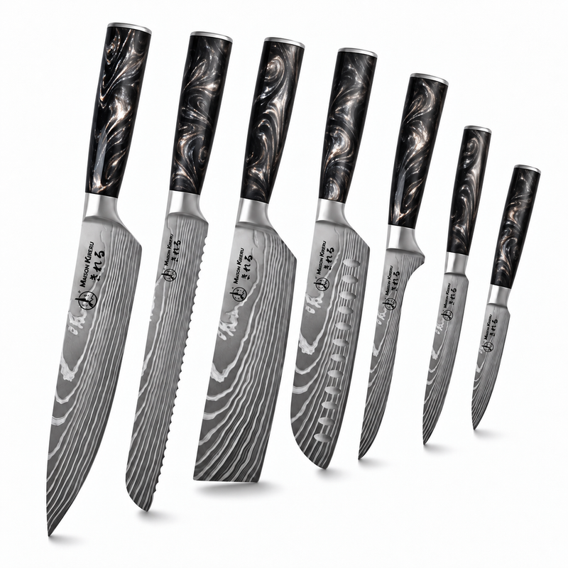 Couteaux Japonais Katachi · Set de 7 · Noir Charbon