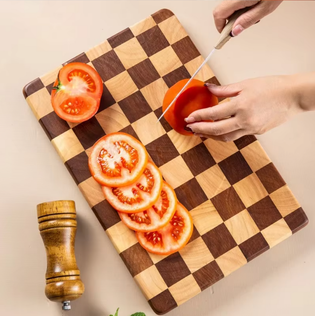 Planche à Découper Damier en Bois de Bout