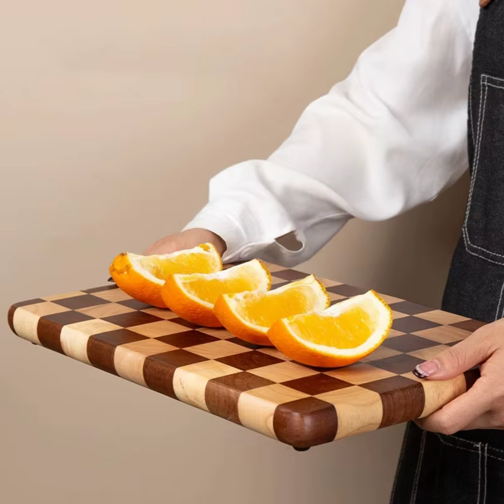 Planche à Découper Damier en Bois de Bout