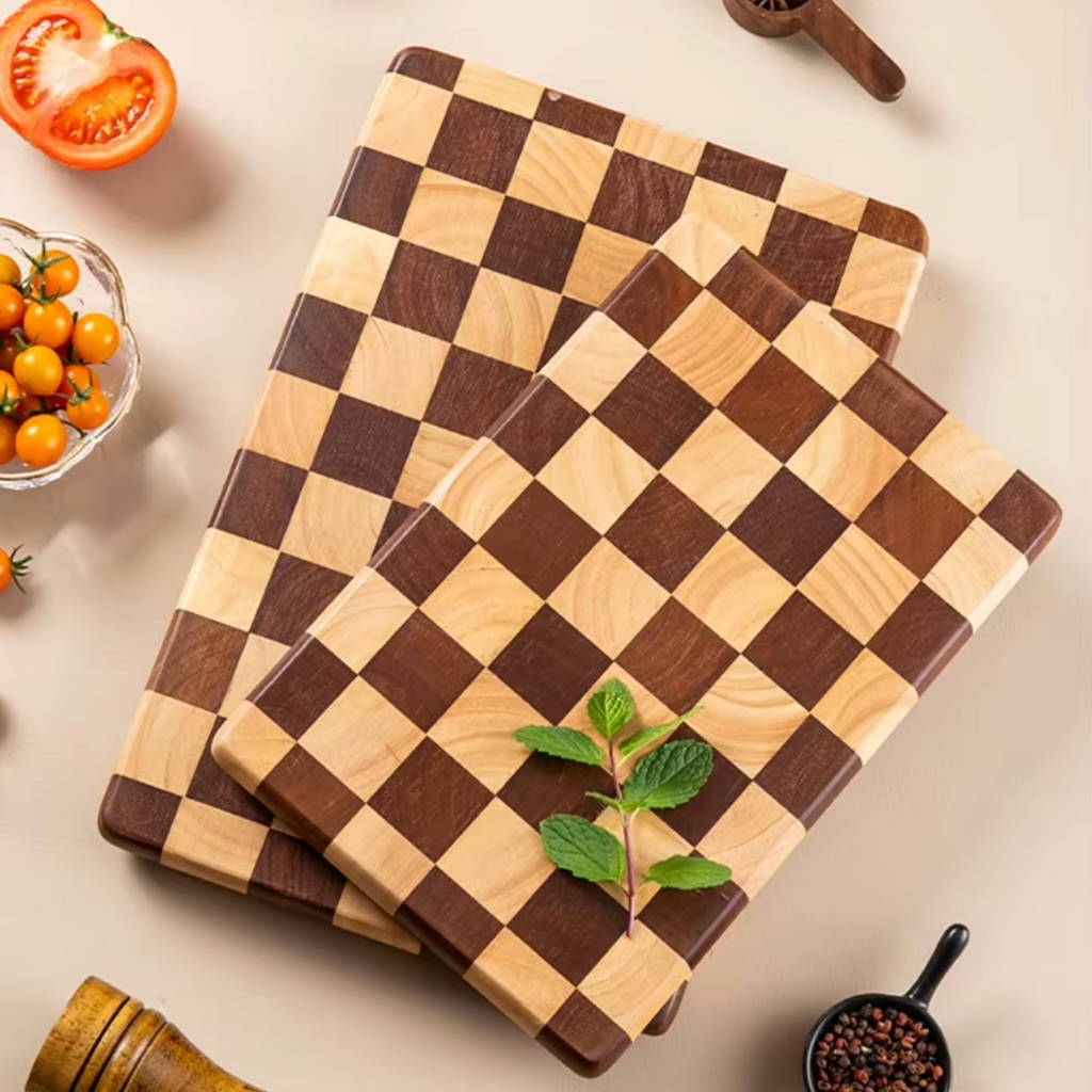 Planche à Découper Damier en Bois de Bout