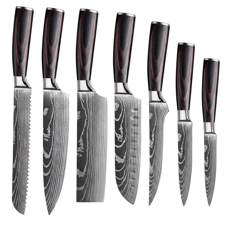 Couteaux Japonais Katachi · Set de 7 · Dark Wood