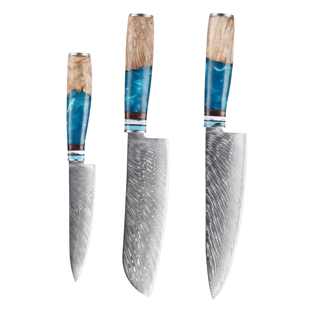 Set de 3 couteaux Japonais - Kuro Damas - Saphir Royal