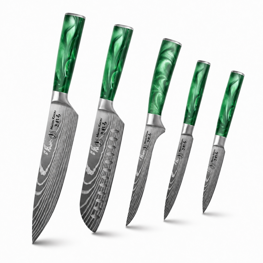 Couteaux Japonais Katachi · Set de 5 · Vert Émeraude