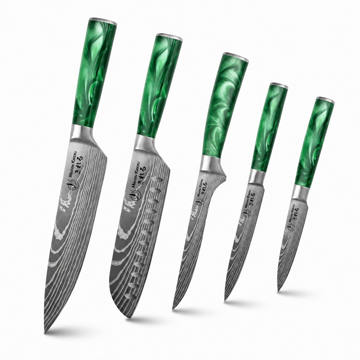 Couteaux Japonais Katachi · Set de 5 · Vert Émeraude
