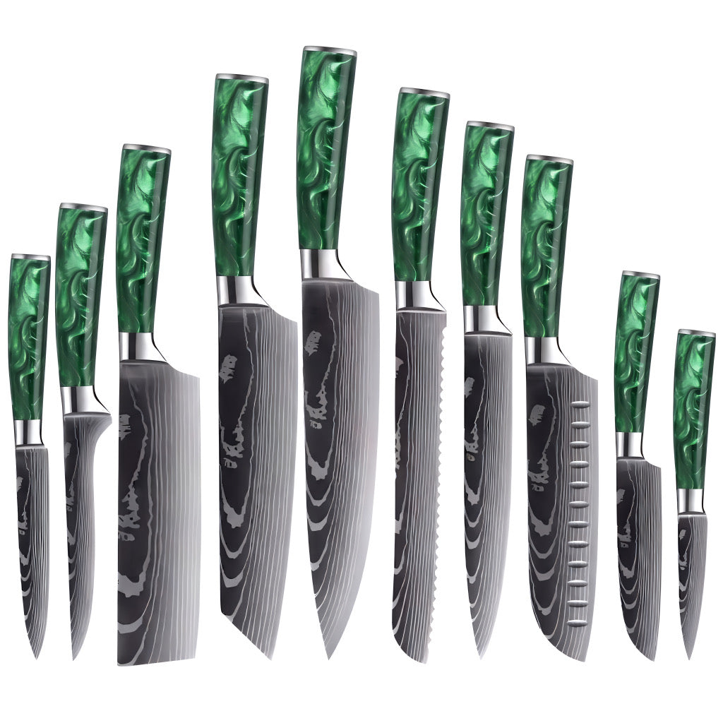 Set de 10 couteaux Japonais - KATACHI - Vert Émeraude
