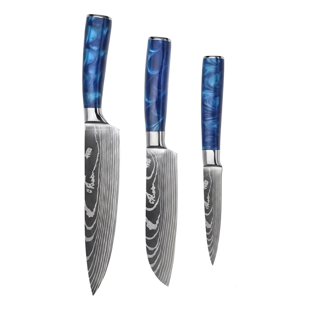 Set de 3 couteaux Japonais - KATACHI - Bleu Océan