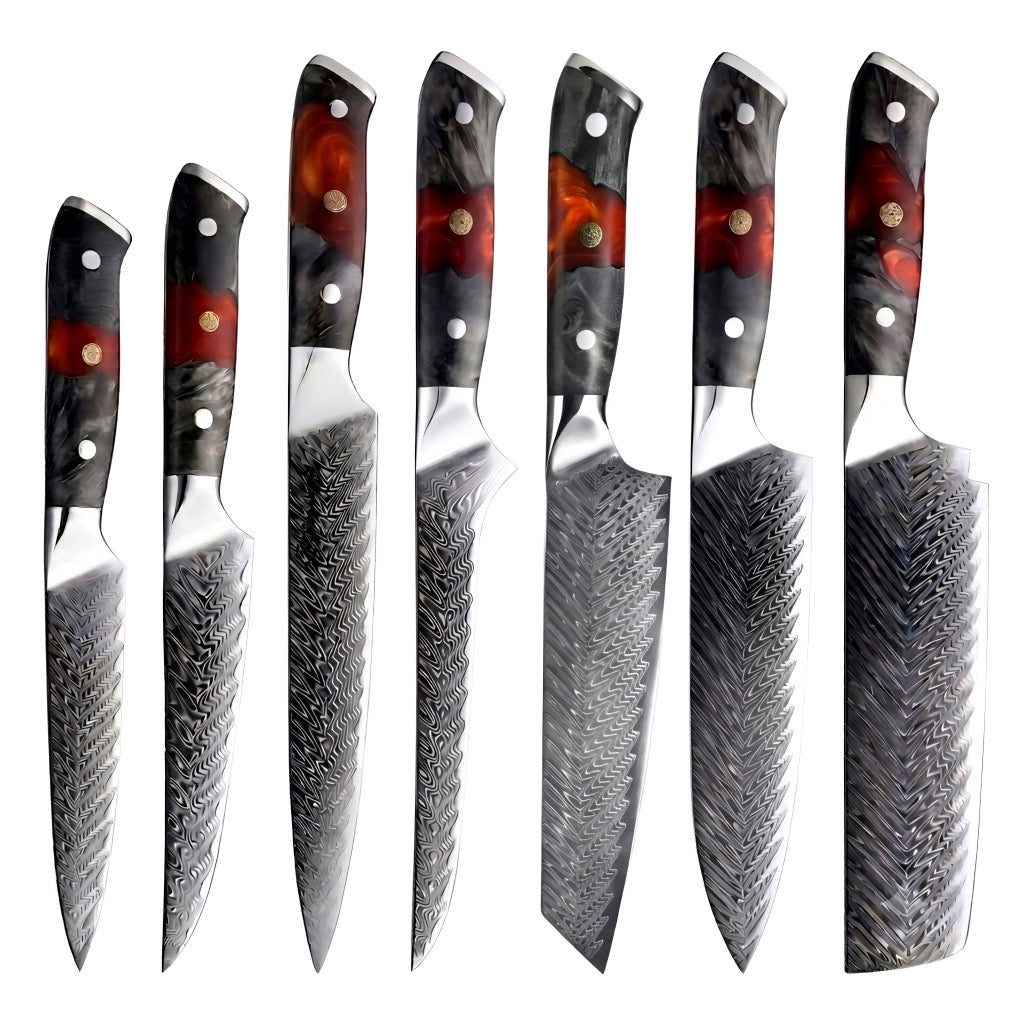 Set de 7 couteaux Japonais - Chef OKAZA - Rouge Onyx