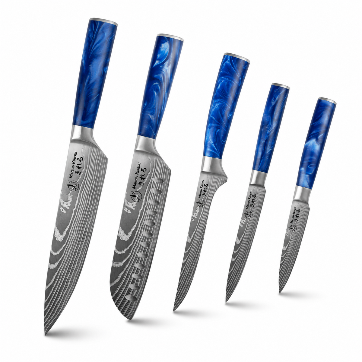 Couteaux Japonais Katachi · Set de 5 · Bleu Océan