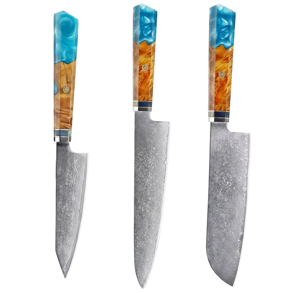 Set de 3 couteaux Japonais - Nishikigoi - Aqua Ambré