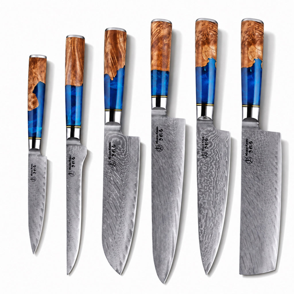 Set de 6 couteaux Japonais - Kuro Damas - Saphir Royal