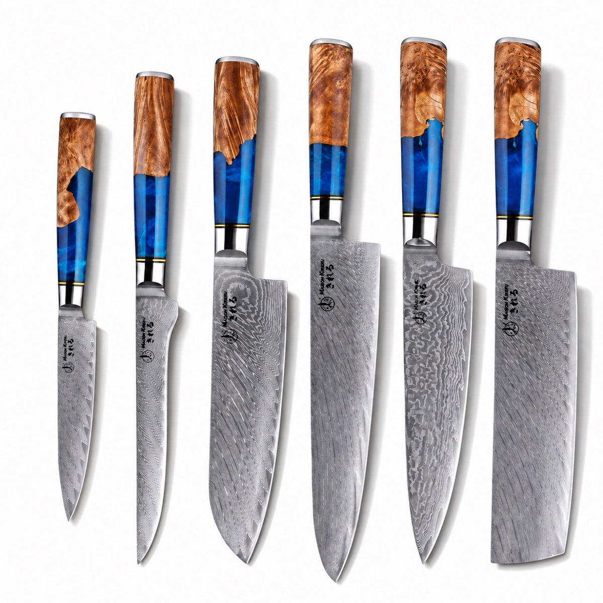 Set de 6 couteaux Japonais - Kuro Damas - Saphir Royal