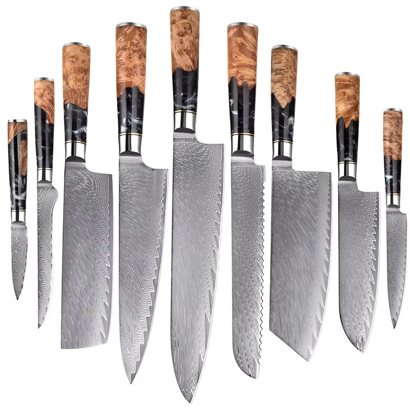 Set de 9 couteaux Japonais - Kuro Damas - Obsidienne Royal