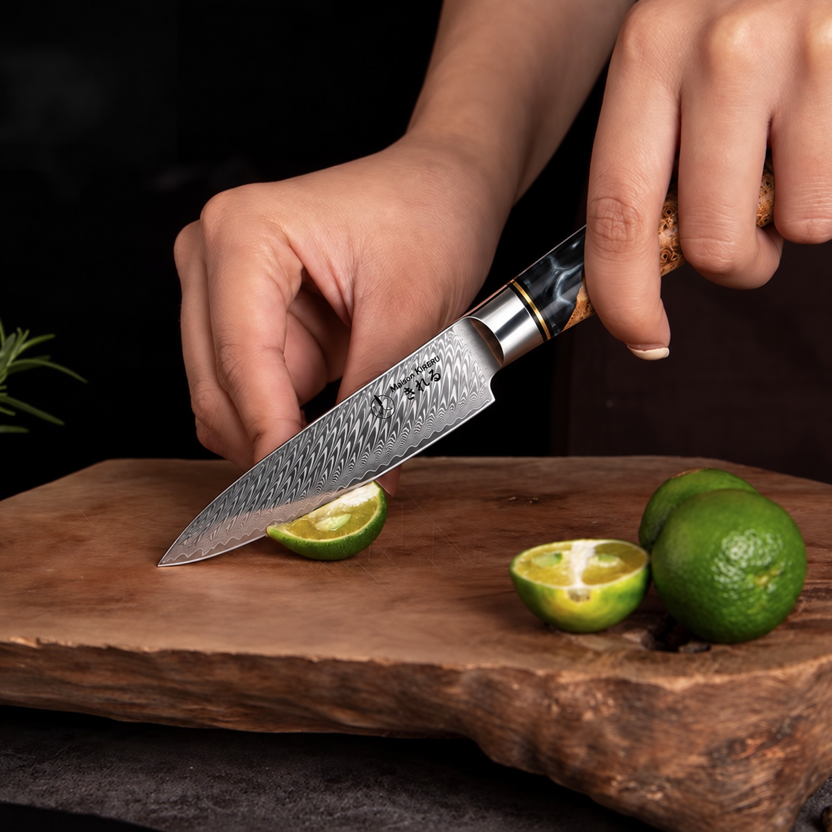 Set couteau chef et utilitaire Japonais · Kuro Damas · Obsidienne Royal