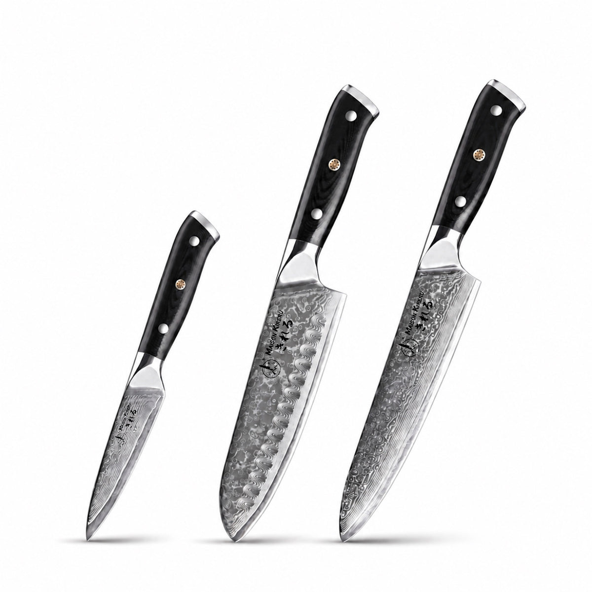Couteaux Japonais Damas · Set de 3 · Chef Okaza · Noir Essentiel