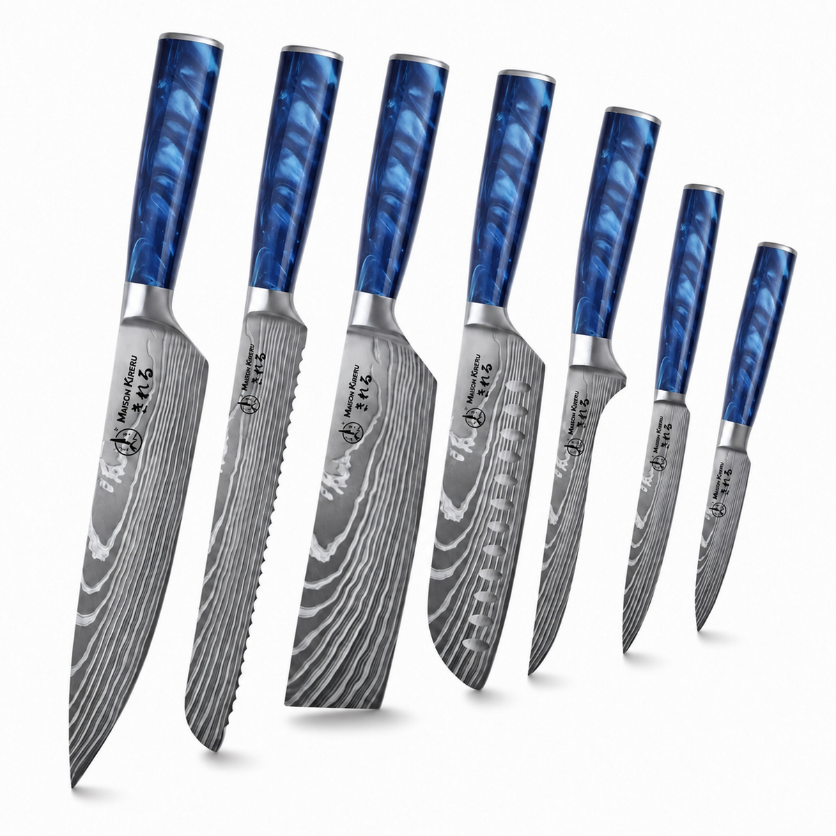 Couteaux Japonais Katachi · Set de 7 · Bleu Océan