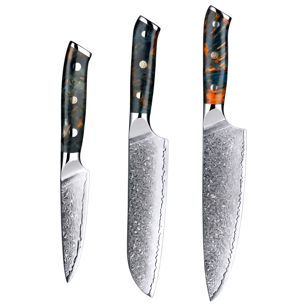 Set de 3 couteaux Japonais - Chef OKAZA - Forest Marble