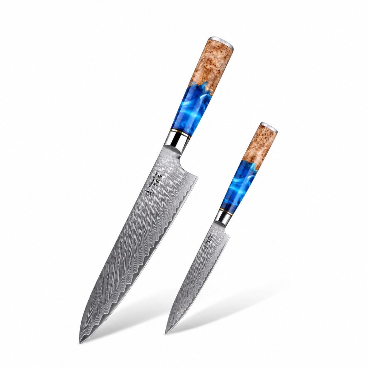 Set couteau chef et utilitaire Japonais · Kuro Damas · Saphir Royal