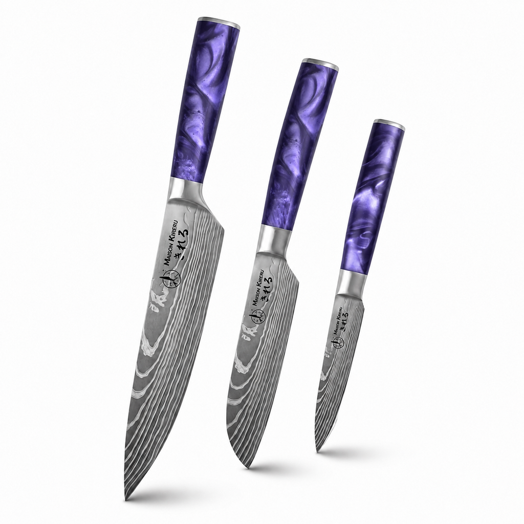 Couteaux Japonais Katachi · Set de 3 · Violet Impérial