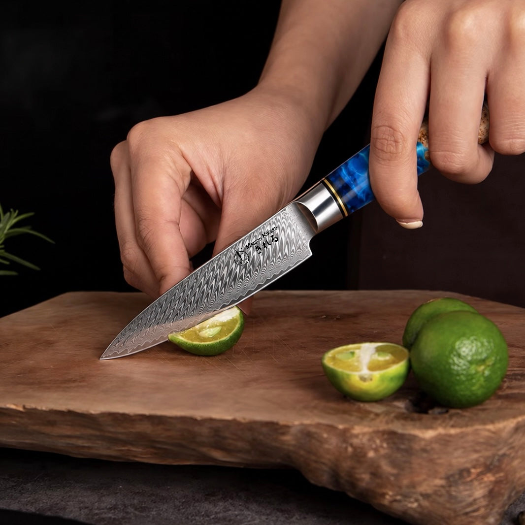 Set couteau chef et utilitaire Japonais · Kuro Damas · Saphir Royal