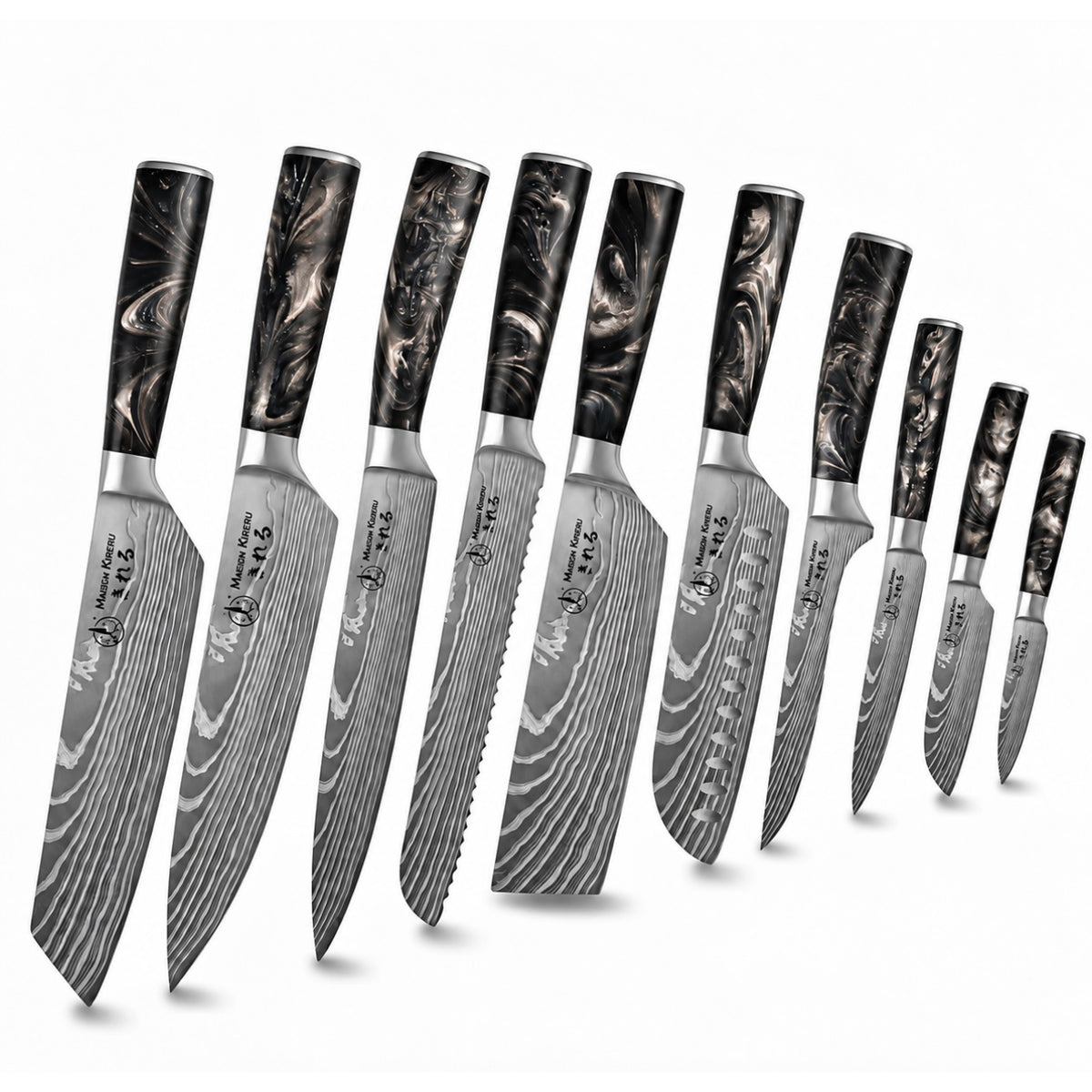 Couteaux Japonais Katachi · Set de 10 · Noir Charbon