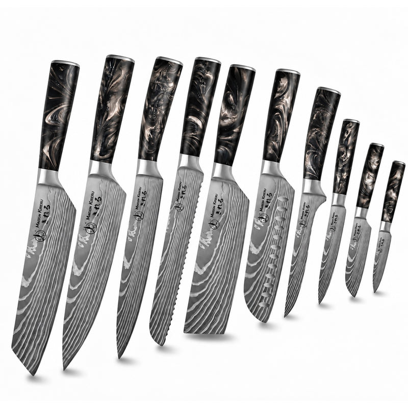 Couteaux Japonais Katachi · Set de 10 · Noir Charbon