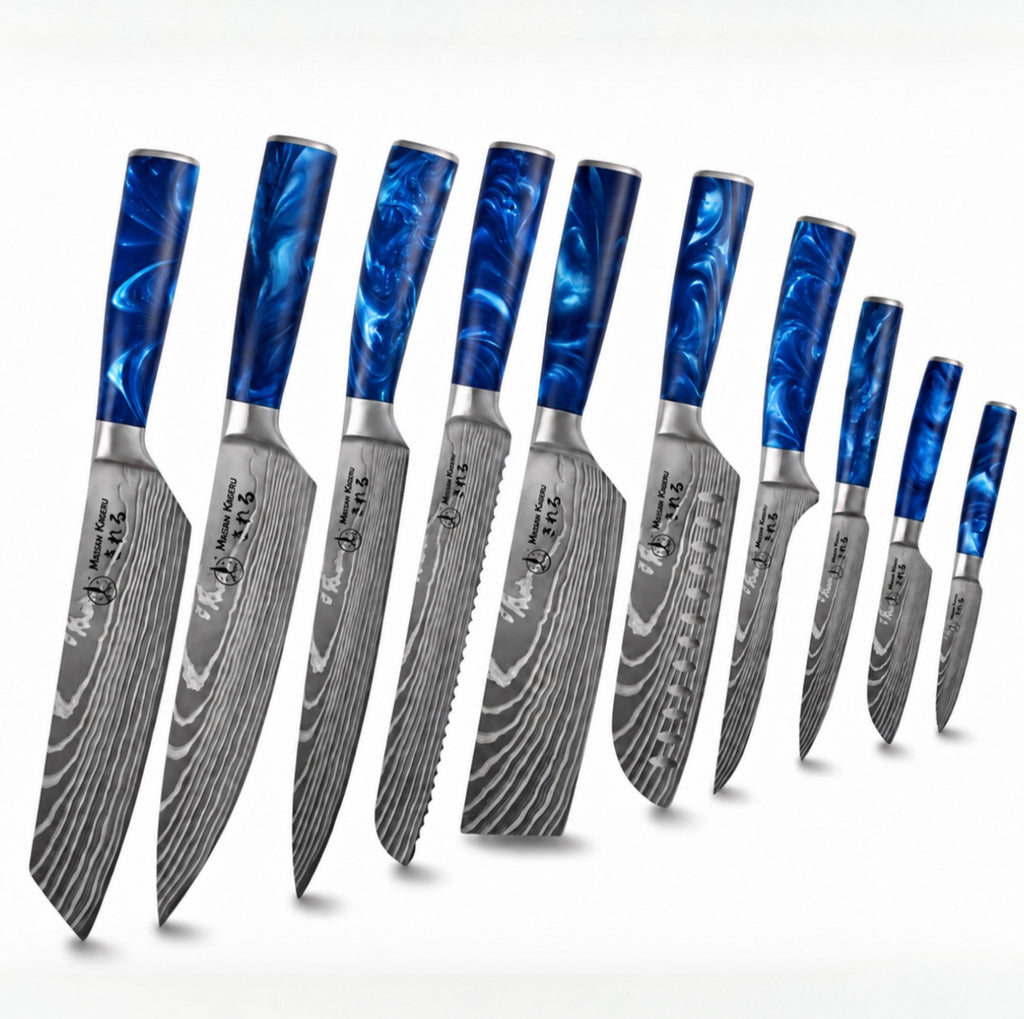 Couteaux Japonais Katachi · Set de 10 · Bleu Océan