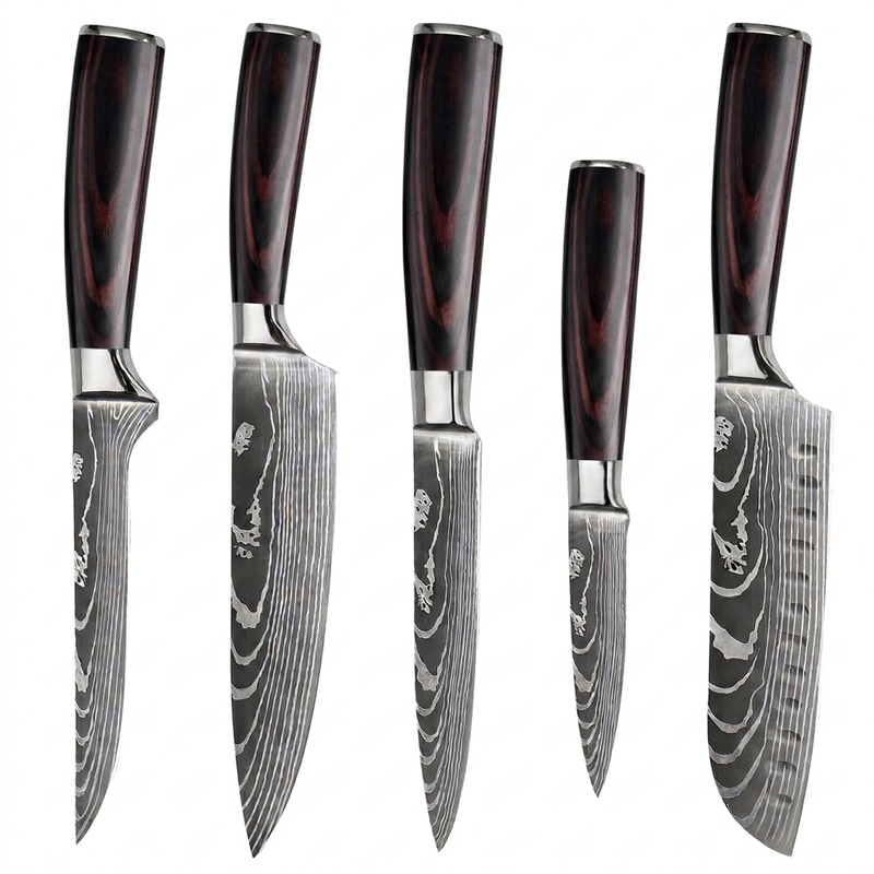 Couteaux Japonais Katachi · Set de 5 · Dark Wood